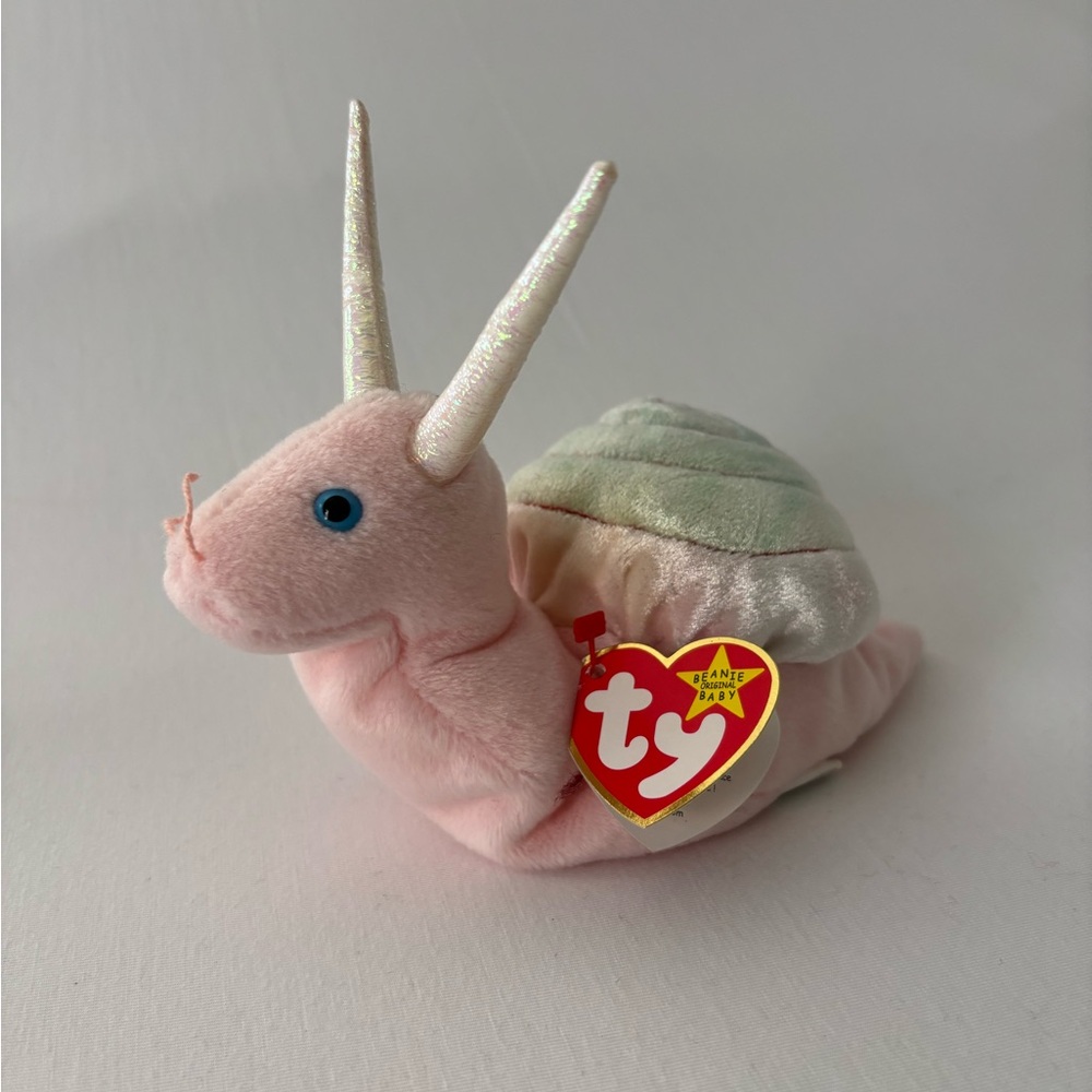 Ty Beanie Babies Pink and Green Swirly the Stuffed Snail